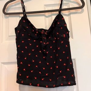 Brandy Melville Floral Embroidered Tie-Front Top, OS